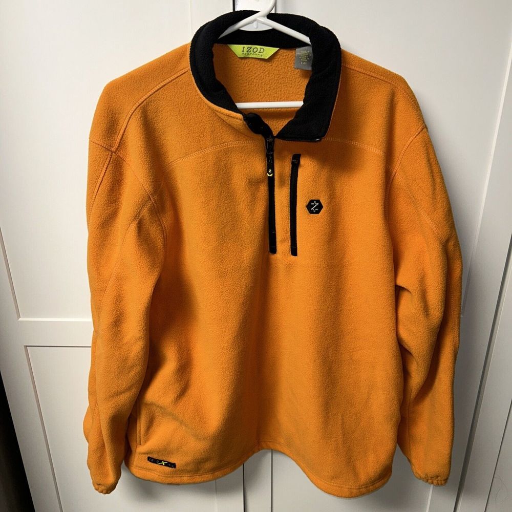 IZOD Men's Sweatshirt, Quarter Zip, Amberglow‎ Orange Color Size Large